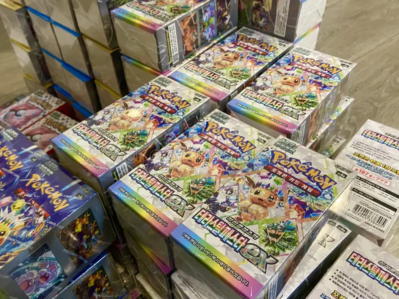barcelona spain february stacks pokemon trading card game booster boxes korean packaging high quality photo 367281255